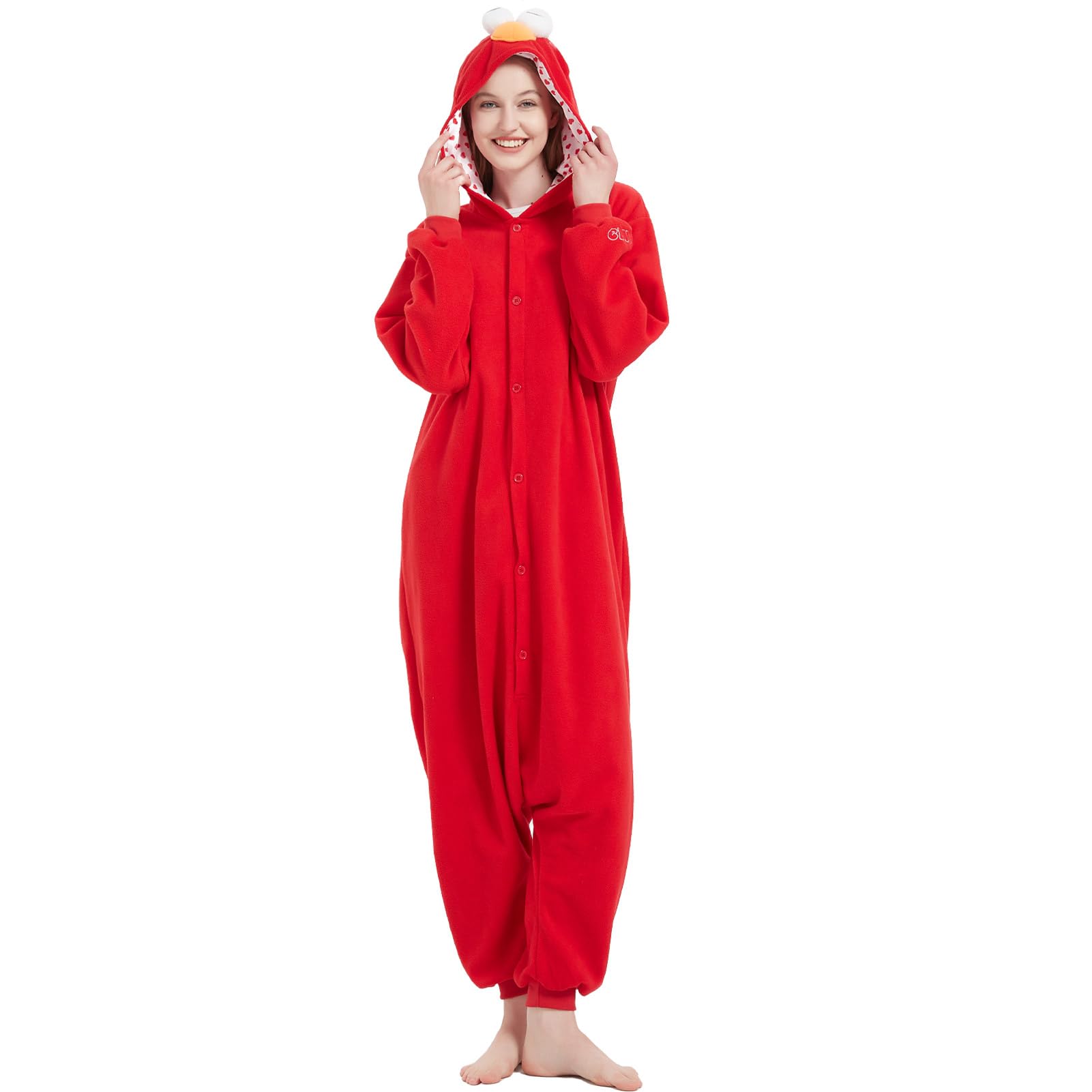 ressberUnisex Adult Onesie Pajamas Animal One Piece Halloween Costume  Christmas plush Sleepwear Jumpsuit (Red, Medium)