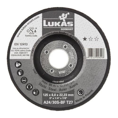 LUKAS ERZETT 10 discos de desbaste T27 para acero 230 x 6 mm, para amoladora angular, A24/30S-BF, 24,5 x 24 x 11,5 cm