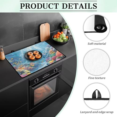 Image of Induction Stove Top Cover Protector Multipurpose Flat Top Stove Cover Mat Universal Stove Top Cover for Electric Anti-Scratching Cooktop Mat, 29 x 21 Inch, Dolphin Coral Reef Print