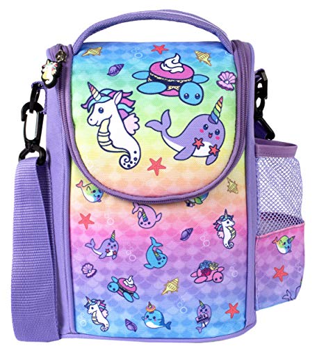 Fringoo - Large Capacity Kids Strap Lunch Bag | Small Cool Bag Kids Lunchbox | Perfect As School Lunch Bag For Girls - Narwhal & Seahorse