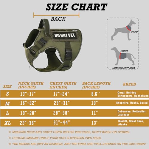 Image of Tactical Dog Harness for Large, No Pull Adjustable Reflective MOLLE Service Dog Harness with Do Not Pet Patches, Military K9 German Shepherd Dog Vest for Training Walking Hunting Green