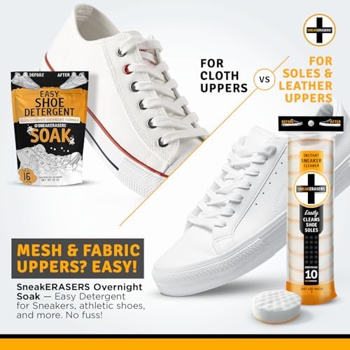 Image of SneakERASERS Sole & Sneaker Cleaner, Premium Shoe Cleaner for Sneakers, Dual-Sided Sponges, Effective for Tennis Shoes & Women Men Sneakers, Gentle Rub Design Cleaner Kit, 20 Pack