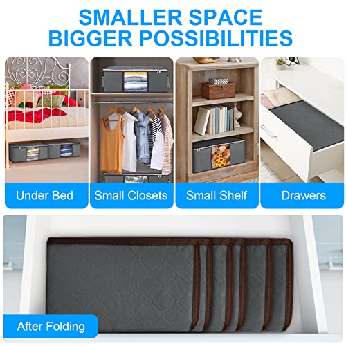 Budding Joy 35L Storage Bags Clothes Storage Bins Foldable Closet Organizers Storage Containers With Durable Handles Thick Fabric Clear Window For Blanket Sweater Toys Clothes 4 Pack, Grey #TOP3