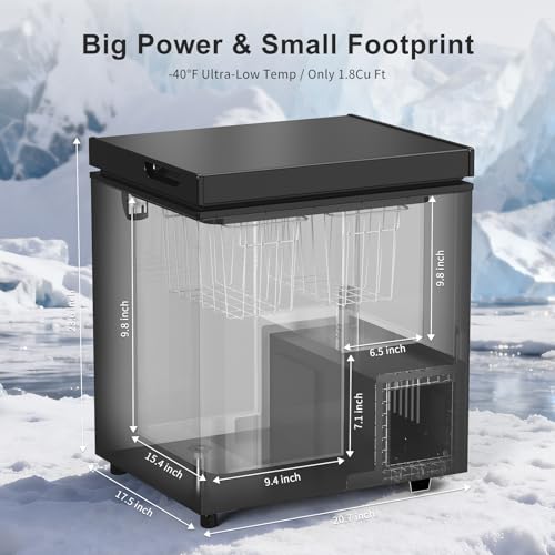 Image of Northair Chest Freezer Low temperature quick freeze 14℉ to -40℉ Compact Freezer - 2 Removable Baskets (Black, 1.8 Cubic Feet)