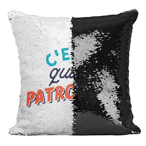 Housse coussin sequin noir humour maman boss cheffe décoration canapé