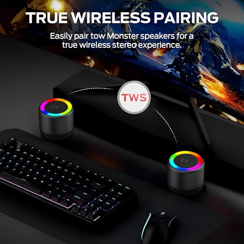 Image of Monster S270 Bluetooth Speaker, Mini Portable Speaker with 360 Surround Sound, Bluetooth 6.0, Colorful Lights, TWS Paring, IPX6 Waterproof Wireless Speaker for Hiking, Cycling, and Indoor Activities