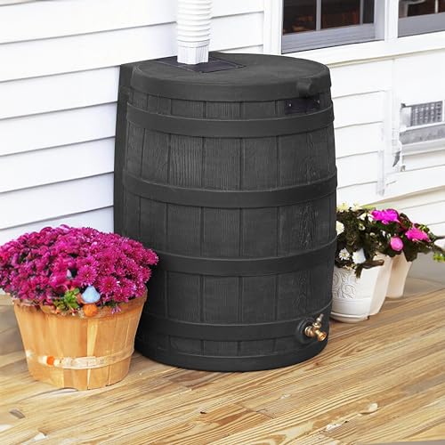 Image of Good Ideas Rain Wizard Water Collection Barrel, 50 Gallon, Oak, 3 Pack