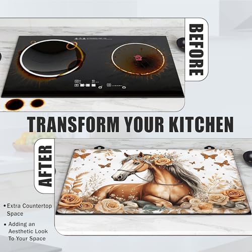 Image of Electric Stove Top Cover,Lovely Horse Stove Cover for Glass Top Electric Stove,Glitter Flower Butterfly Heat Resistant Flat Top Stove Mat Countertop Protector, 28 x 20 Inch