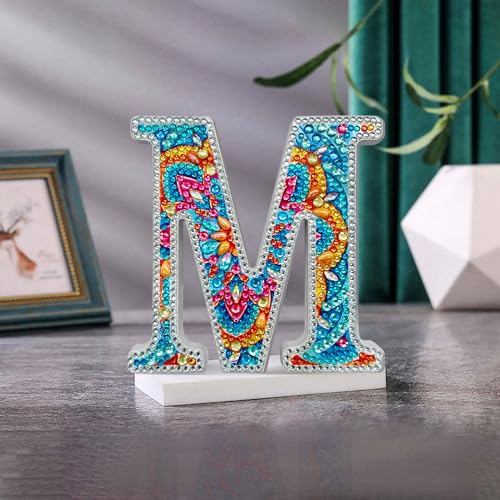 YOYA 6 Inch 5D Diamond Art Wooden Craft Letters for Wall Decor, DIY Full Drill Letters Diamond Art Kits for Adults, Gem Art Wooden Letters for Home Wedding Party Projects (M)