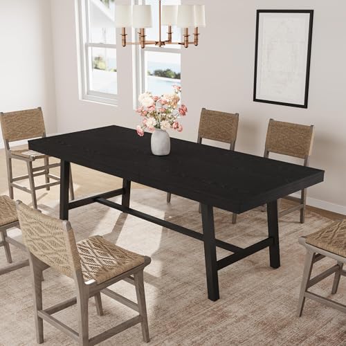 Image of GarveeHome 63-83 inch Extendable Dining Table, Industrial Rectangular Dining Room Table for 6-8 People, Expandable Kitchen Table with Heavy Duty Metal Frame for Dining Room, Kitchen & Parties, Black