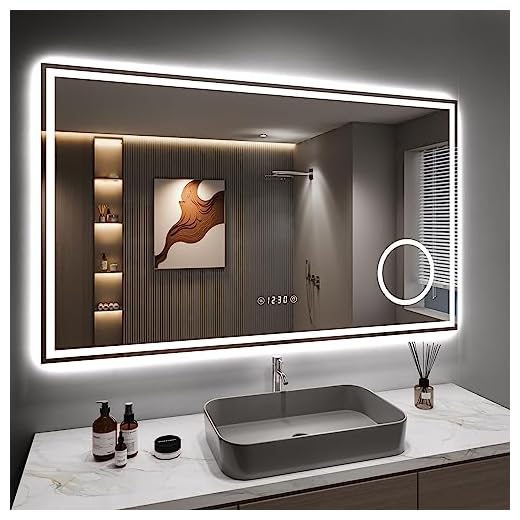 Dripex Badspiegel mit Beleuchtung Led Spiegel mit 3-Fach Schminkspiegel, Uhr und Steckdose, Dimmbar, 3 Lichtfarbe Einstellbare Badezimmerspiegel mit Beleuchtung, Beschlagfrei 60 x 100 cm