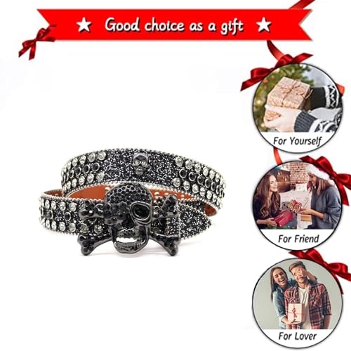 Rivet Leather Belts Shiny Crystal Skull Decoration Adjustable Grommet Buckle Punk Rock Style Fashion Jeans Belt4