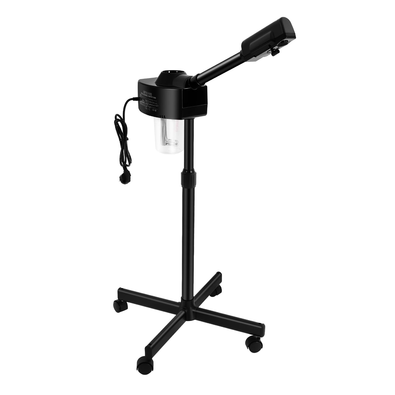 Parowiec do twarzy, regulowany parownik do twarzy i stóp 800 W, pielęgnacja ozonu, masaż spa 680 ml, obrotowa parownica, do sauny twarzy, z dyszą 360°, do salonu i domu (czarny)
