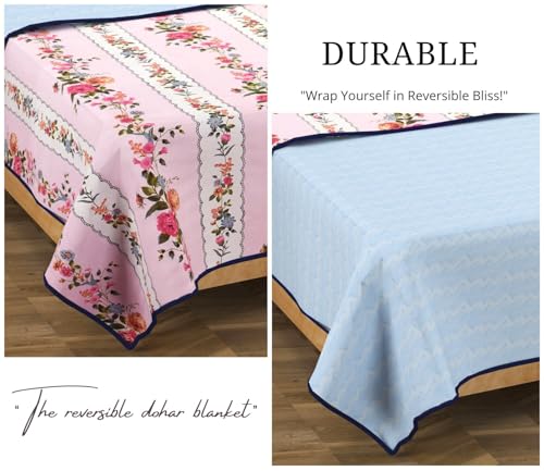 Image of Amazon Brand - Umi Blanket for Single Bed, 120 GSM Microfiber 2 Layered Quilted Dohar, Soft Lightweight Reversible Printed AC Blanket Single Bed for All Season (Pink, 152 x 225 cm)