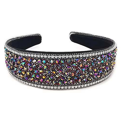 QTMY Crystal Beaded Wide Headband for Women, Baroque Hairband Hair Hoop Accessories Jewelry Head Band Headwear,Black
