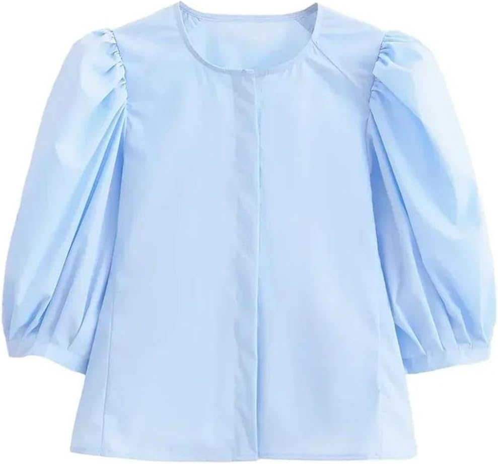 Women's Round Neck Puff Sleeve Shirt