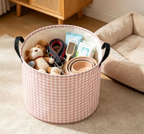Image of 19.7 inch Laundry Basket,Dirty Clothes Hamper,Waterproof Storage Bin,Room Decor,Gift Baskets(Little Pink Grid)