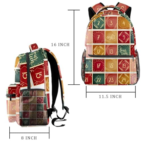 Sac à dos de voyage multicolore à grand compartiment et motif calendrier de Noël