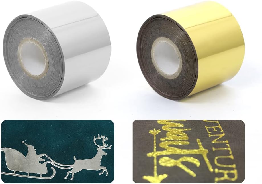 ZONEPACK Hot foil Stamping Paper Leather Fabric PU Glitter Decorative Artificial Metal Leather for Sewing Material Leather Skin Gold and Sliver (5CM)