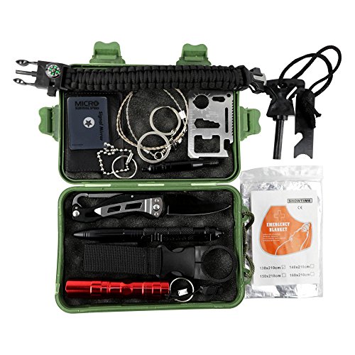 25+ Feature Emergency Survival Kit - Outdoor Camping, Hiking, Hunting, Survival Gear with Folding Knife, Fire Starter, Emergency Blanket, Tactical Pen for Breaking Glass and Self Defense
