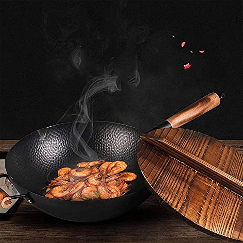 Wok de acero al carbono con tapa y mango de madera miniatura 7
