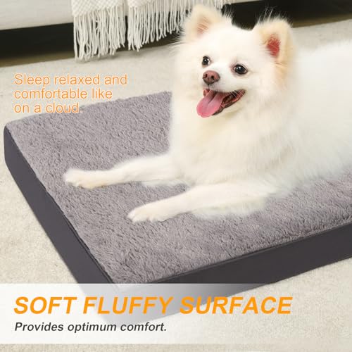 Image of KSIIA Orthopedic Dog Bed for Medium Dogs with Waterproof, Dark Grey, 29x18 | Deluxe Soft Plush Dog Crate Bed, Washable Pet Mat with Removable Cover & Egg Crate Foam for Medium Dogs Sleeping & Relaxing