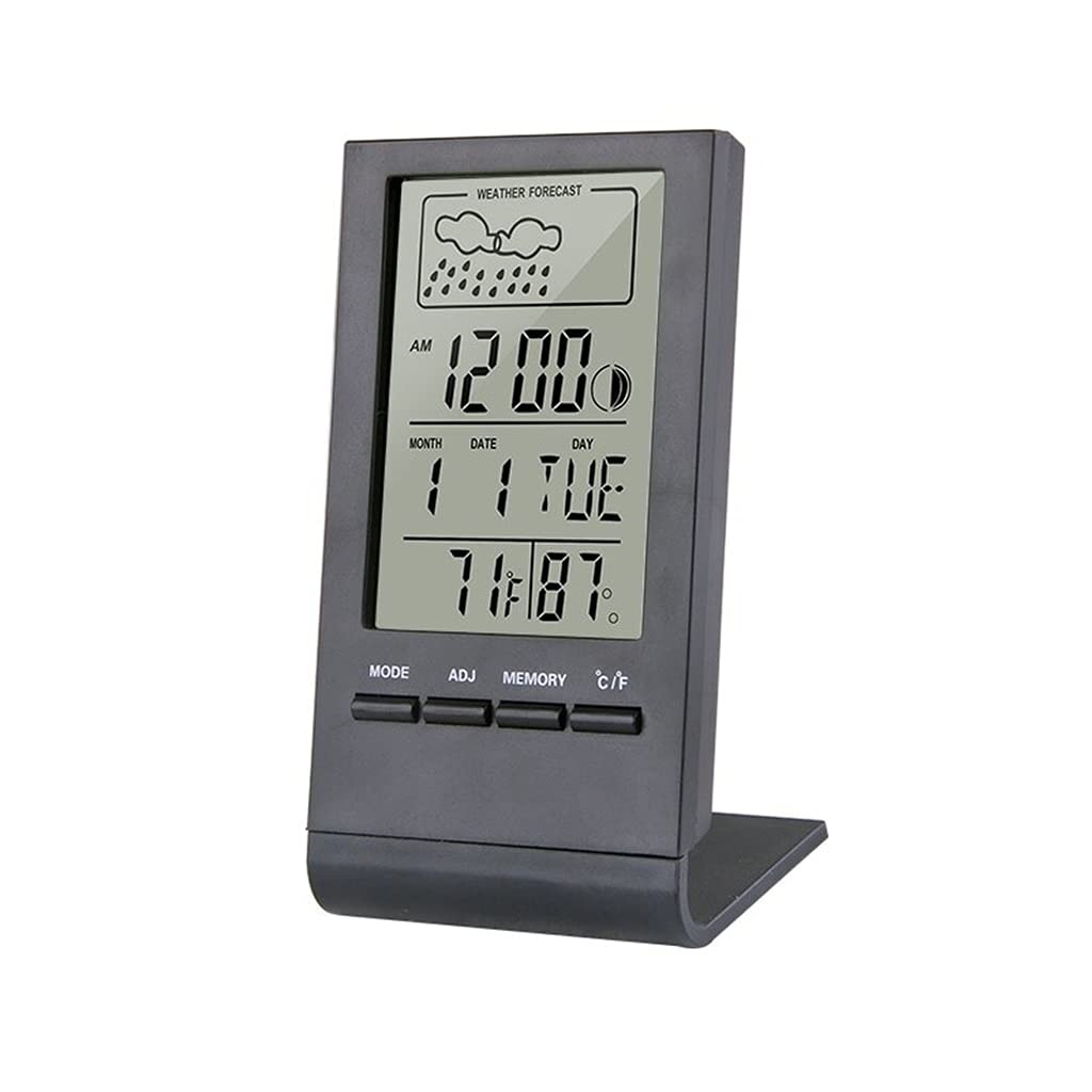 Cyfrowy termometr LCD, higrometr, stacja pogodowa do użytku wewnątrz i na zewnątrz, automatyczny elektroniczny monitor temperatury i wilgotności, zegar，Svart