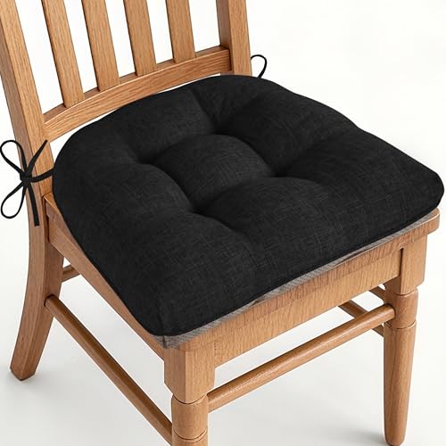 Image of AddGrace Chair Cushions for Dining Chairs Set of 1 Kitchen Seat Cushions with Ties and Non Slip Backing Tufted Indoor Seat Pad for Kitchen Dining Room 18 inch x 17 inch x 3 inch Black