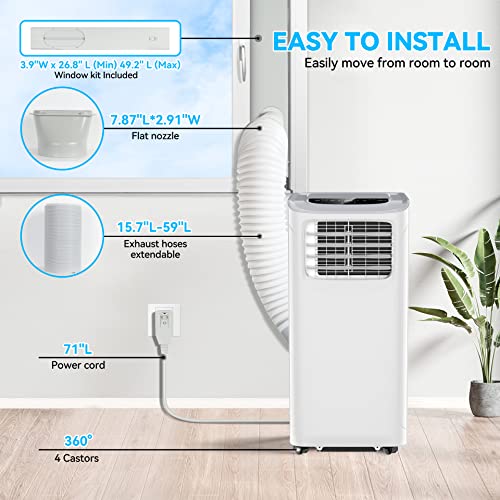 Portable Air Conditioners, 8500 Btu Portable Ac Uint With Dehumidifier & Fan Mode For Room Up To 350 Sq.ft, 3-In-1 Room Air Conditioner With Remote, 24Hrs Timer, Installation Kit For Home Office #TOP5