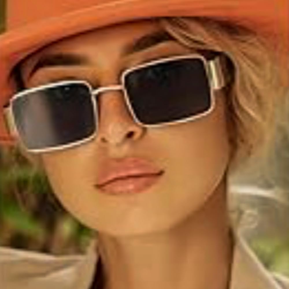 Street Knitted Rectangle Gold Frame Dark Black Tint Hip Hop Sun Glasses Y2K Trendy 90's Retro Fashion Square Shades Unisex Polarized Rectangular Vintage Sunglasses For Men Women - Image 9