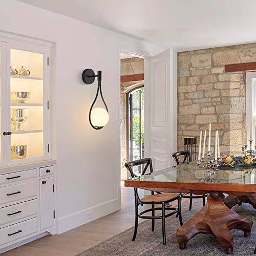 KCO Lighting Mid-Century Wall Sconce Globe Glass Wall Light Black Wall Mount Light Fixture Retro Vanity Light for Bedroom Hallway (1 Pack, Black)
