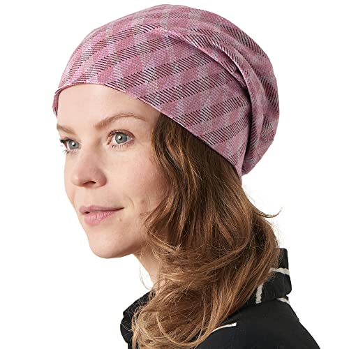 CHARM Organic Cotton Slouchy Beanie - Womens Chemo Hat Japanese Mens Hipster Cap, Checkered Pink, One size