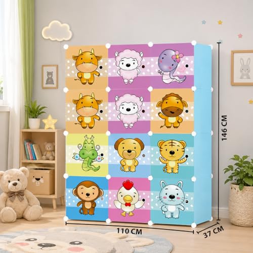 Image of Plastic Wardrobe for Clothes Storage, 12-Door Portable Collapsible Almirah & Cupboard for Bedroom, Baby Wardrobe Cabinet Organizer for Clothes & Toys (Blue, 12 Door)