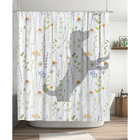 Remzoke Floral Shower Curtain for Bathroom Flower Funny Dog Shower Curtains for Bathtub Rustic Botanical Plant Waterproof Polyester Fabric Shower Curtain with Hooks 72x72 Inches Cover