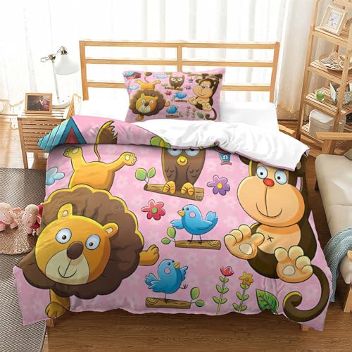 Housse de couette orang-outan et lion 135x200cm en microfibre pour lit simple