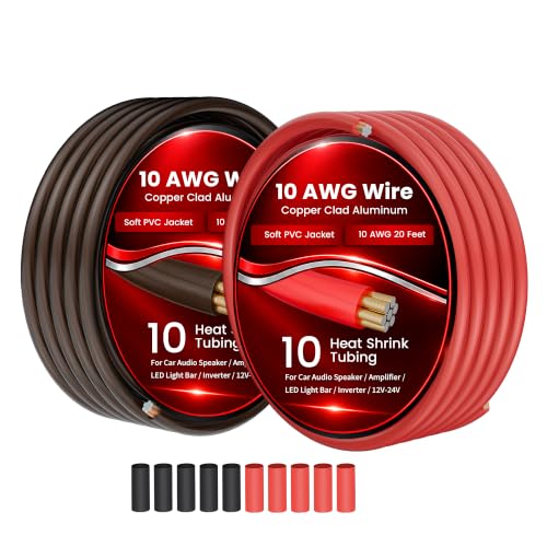 10 Gauge Wire (20FT Each, Red/Black), CCA 10AWG Automotive Electrical Cable