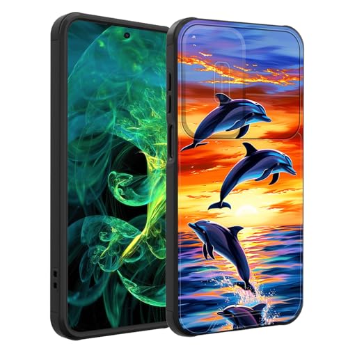 smauncucn for Galaxy A17 5G Case with Slide Camera Cover,Heavy Duty Dual Layer Hybrid Shock Proof Protective Rugged Bumper Case for Samsung Galaxy A17 5G 6.7" 2025,Dolphin Jumping in the Sunset