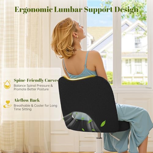 Image of DurayLoly Vanity Chair with Wheels, Soft Teddy Fleece Desk Chair, Breathable Open-Back, Height Adjustable Armless for Makeup Room, Bedroom, Dorm, Home Office, Black