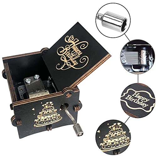Image of Zesta Wooden Happy Birthday Music Box - Vintage Hand Crank Musical Gift for Men, Women, or Children