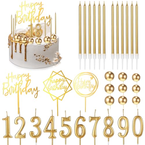 Yerliker 34 Pcs Happy Birthday Cake Toppers Decorations Birthday Candles DIY Cake Decor...