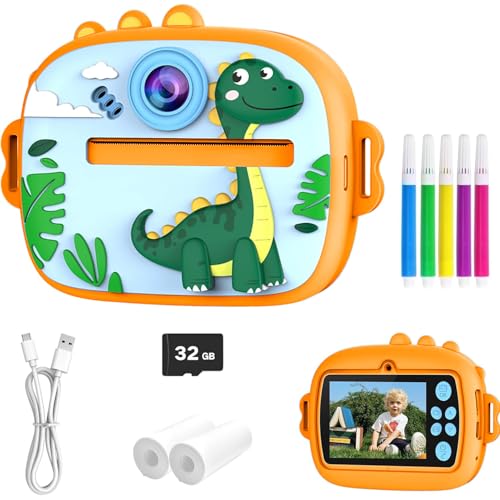 Image of Kids Camera with Instant Print, Front & Rear Dual Cameras, Portable Travel Digital Toy, Birthday for Girls & Boys Ages 3-12 (32GB SD Card) Orange