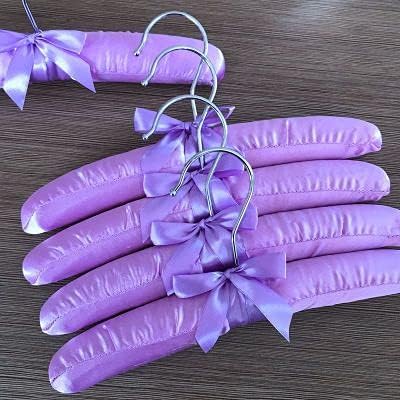 15pcs 25cm Satin Padded Hanger Silk Wrapped Clothes Hanger Clothes Hanging Silver Hook Sponge Hangers Clothes for Children Baby (Purple,25cm)
