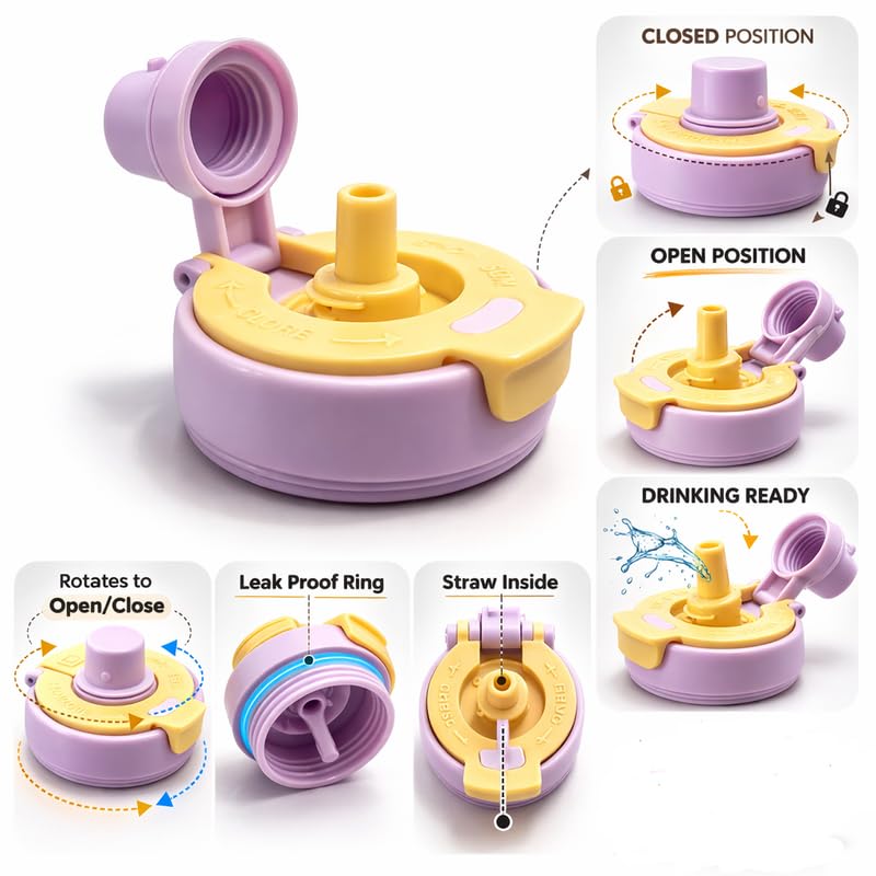 Image of Raawan 1200ml BPA-Free Kids Water Bottle with Anti-Leak Sipper Cap | Lightweight & Stylish Light Purple | Perfect for School Girls & Kids