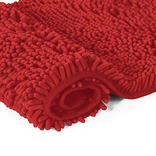 Luxurux Red Bath Mat, Christmas Décor Extra-Soft Plush Bath Bathroom Rug,1'' Chenille Microfiber Material, Super Absorbent Shaggy Bath Rug. Machine Wash & Dry (15 X 23, Red) #TOP6