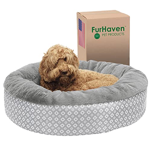 Image of Furhaven Dog Plush Donut Bed, 36' Round, Gray, Large, 75 lbs Capacity, Recycled Fill, Removable Cover