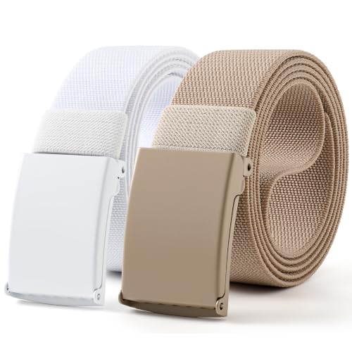 Image of Mile High Life Stretch Canvas Belt for Men, Golf Casual Elastic Web Belt, Top Military Buckle, Adjustable Cut to Fit