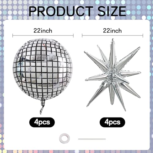 Image of TONIFUL 8 Pcs 22Inch Disco Large 4D Giant Round and Star Balloons Explosion Star Mylar Balloons Set for Backdrop Christmas New Year Birthday Wedding Bridal Shower Anniversary Photo Booth Supplies