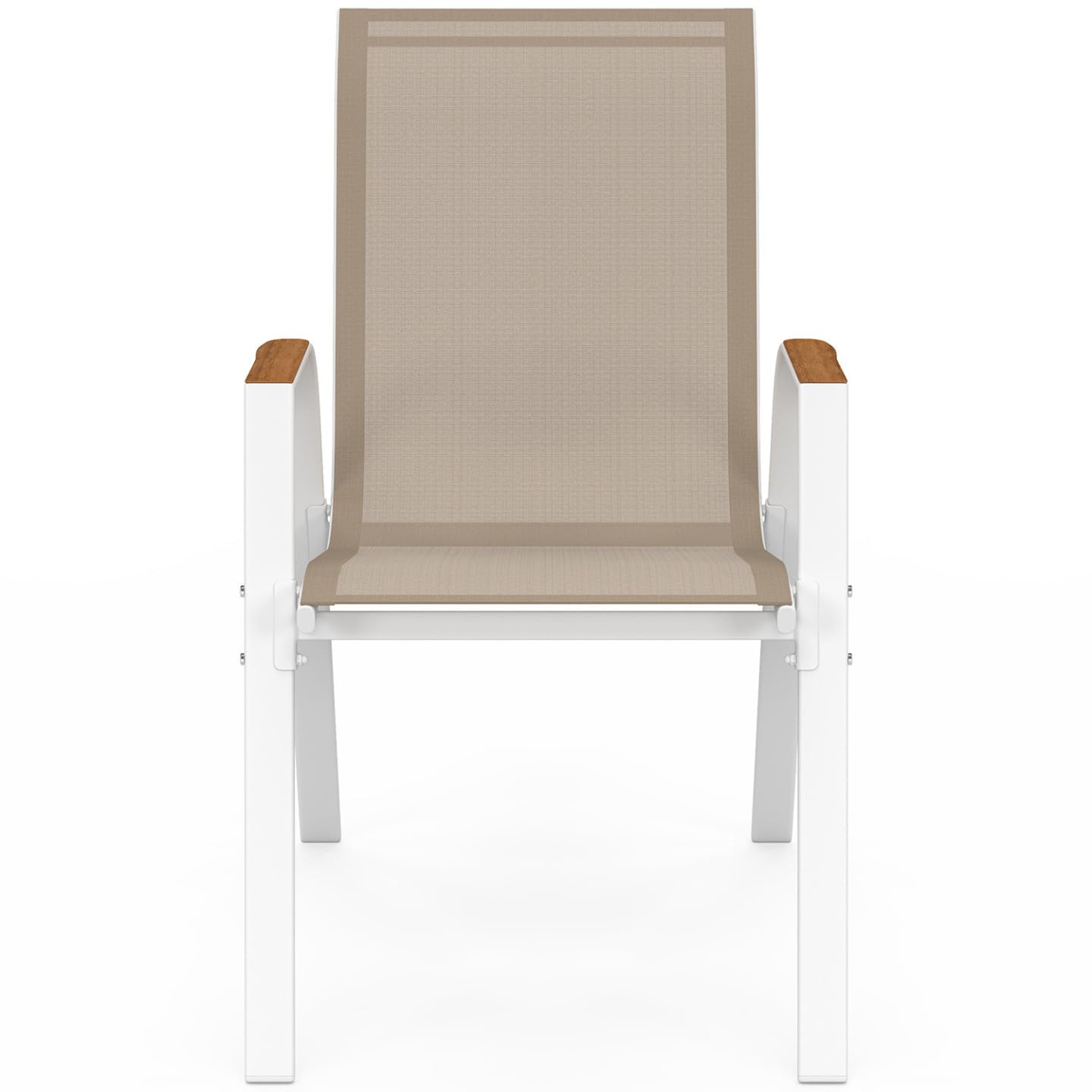 IDMarket - Juego de 6 sillas de jardín apilables NOUMEA de metal y textileno en blanco y madera