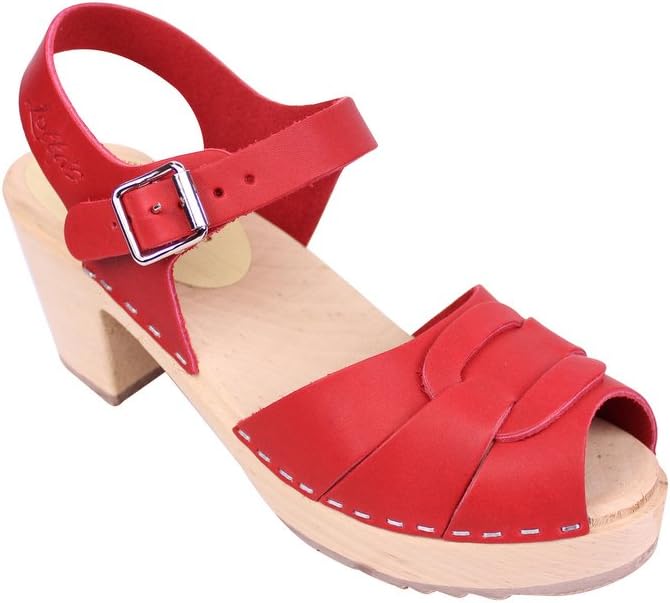 Red Leather Peep Toe Clogs