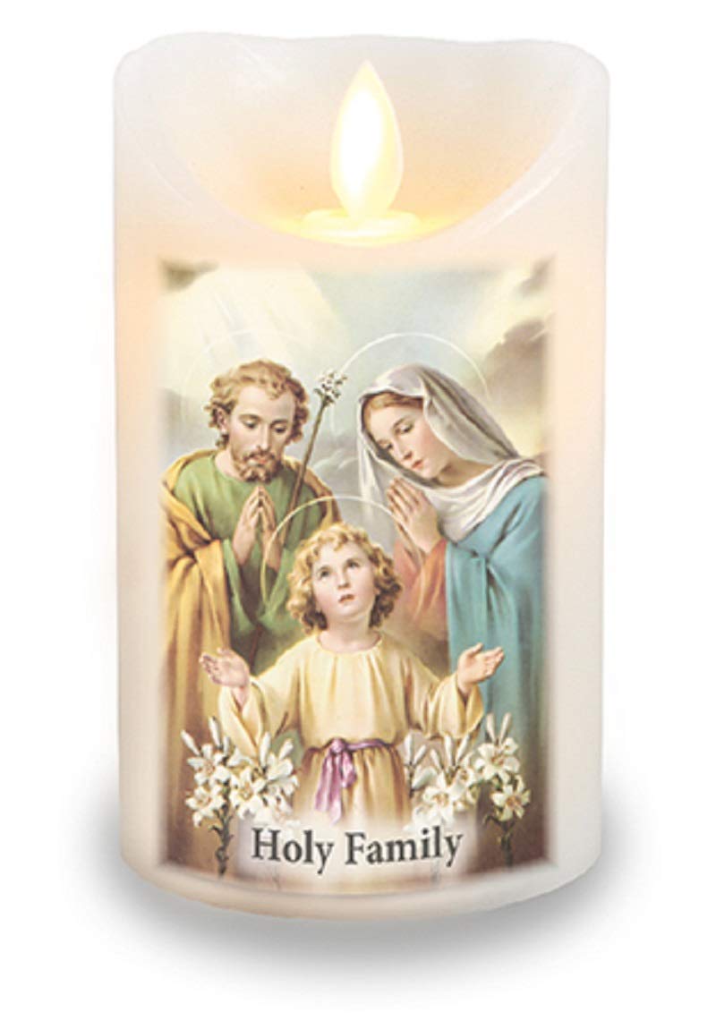 Holy Family Wax Coated Led Candle with Timer and Realistic Flickering Flame Prayer Candle
